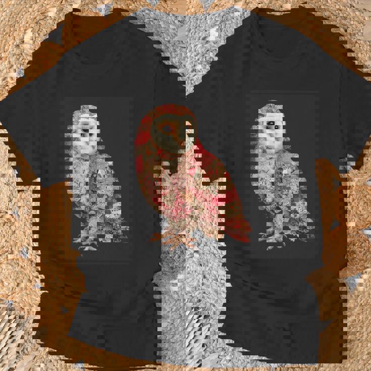 ハート柄の奇抜なパッチワークフクロウ Tシャツ 高齢者への贈り物