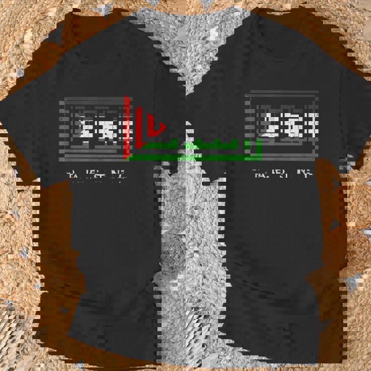 パレスチナ パレスチナ国旗 アラビア語カリグラフィー フリーパレスチナ Tシャツ 高齢者への贈り物