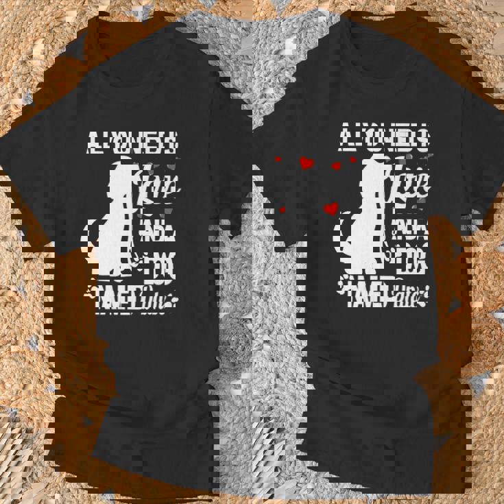 パーソナライズドドッグネームダンテかわいい犬ペット愛好家 長袖tシャツ Tシャツ 高齢者への贈り物