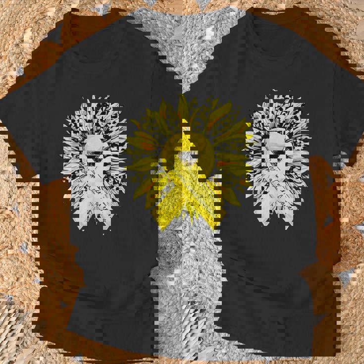 ヒョウ ヒマワリ イエローリボン 肉腫 がん啓発 Tシャツ 高齢者への贈り物