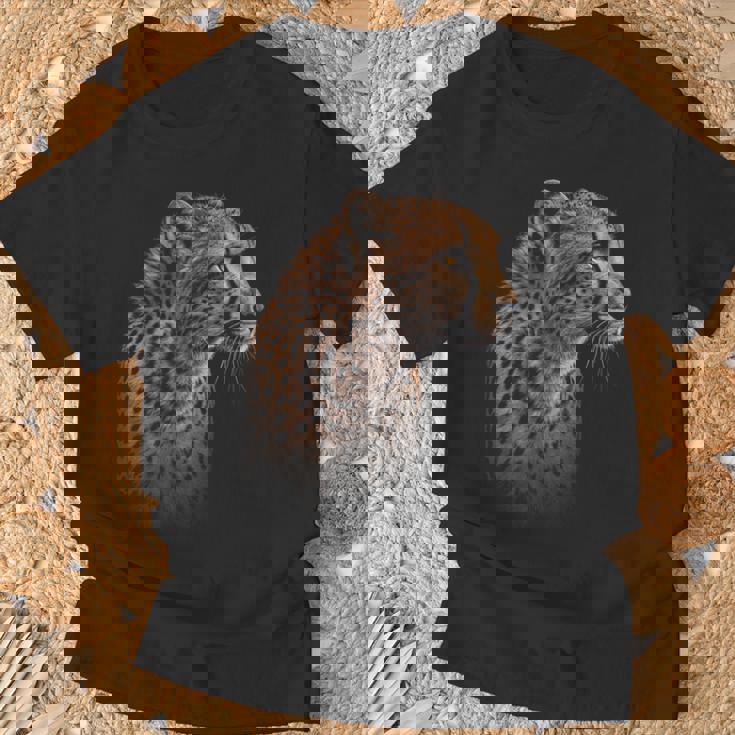 ヒョウチーター 虎 ヒョウの顔 ライオン 猫 Tシャツ 高齢者への贈り物