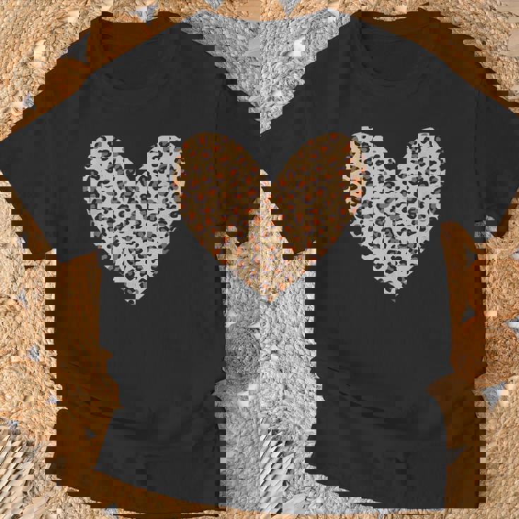 ヒョウ柄のハート／チーター柄のデザイン Tシャツ 高齢者への贈り物