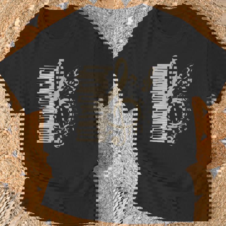 ピアノ音部記号 音楽ギフト ト音記号 ピアノ 長袖tシャツ Tシャツ 高齢者への贈り物