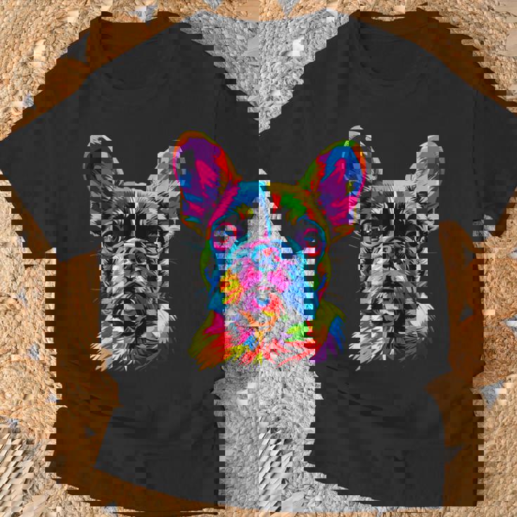 フレンチブルドッグ 犬 カラフル ポップアート レインボーカラー ブルドッグ Tシャツ 高齢者への贈り物