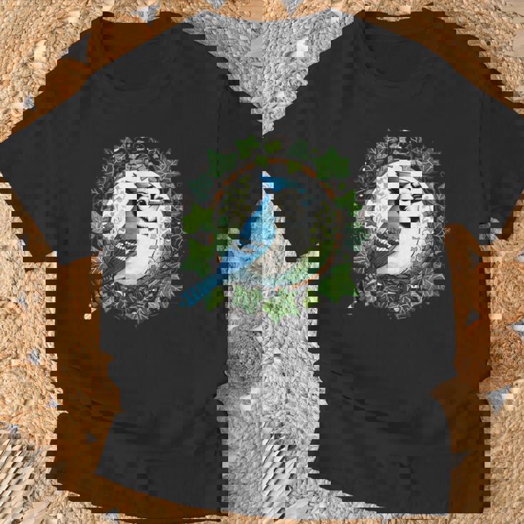 ブルージェイとイングリッシュアイビーバードアートブルージェイズイラスト Tシャツ 高齢者への贈り物