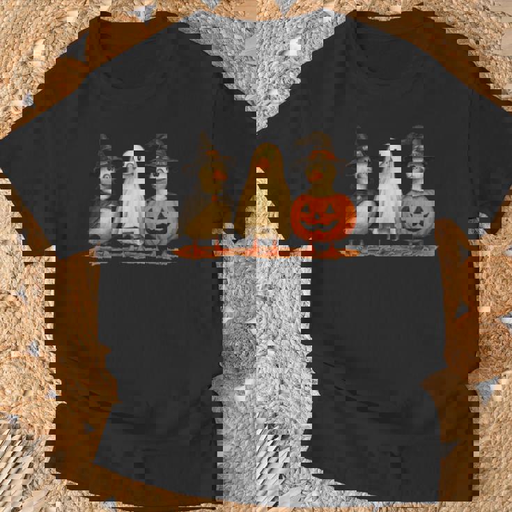 ペンギン 魔女 ゴースト パンプキン トリオ ハロウィン 楽しい 長袖tシャツ Tシャツ 高齢者への贈り物