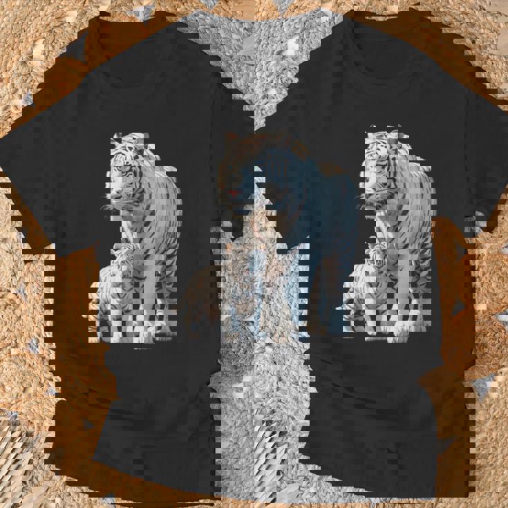 ホワイトタイガー、ネコの動物 Tシャツ 高齢者への贈り物