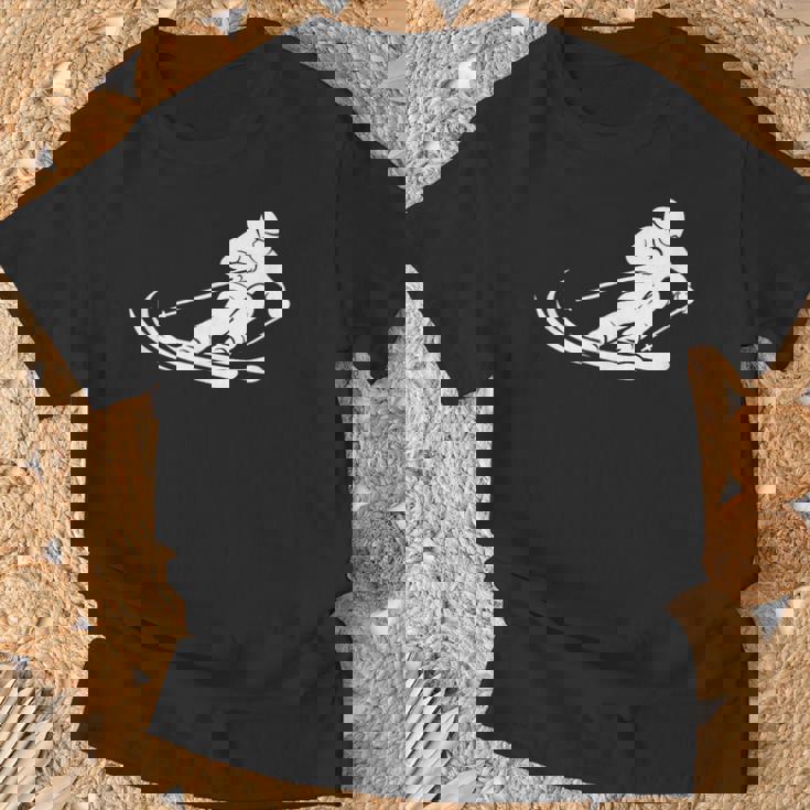 ミニマリスト スキー シルエット ウィンタースポーツ デザイン Tシャツ 高齢者への贈り物