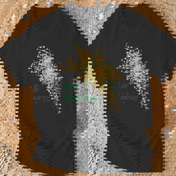 ミモザ 花柄 Little Bright Days ナチュラル 春カラー フラワーデザイン 長袖tシャツ Tシャツ 高齢者への贈り物