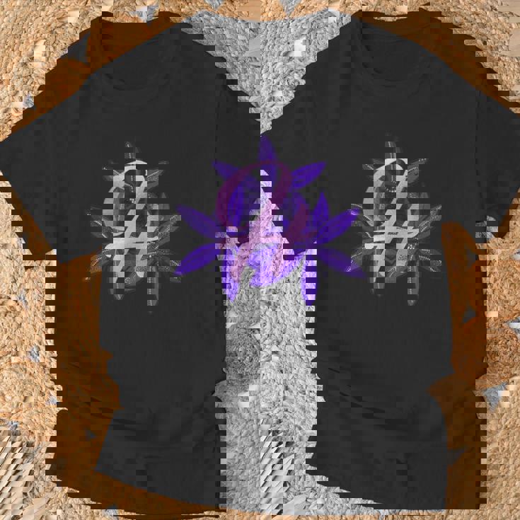 ライラック イニシャル H モノグラム パープル フローラル Tシャツ 高齢者への贈り物