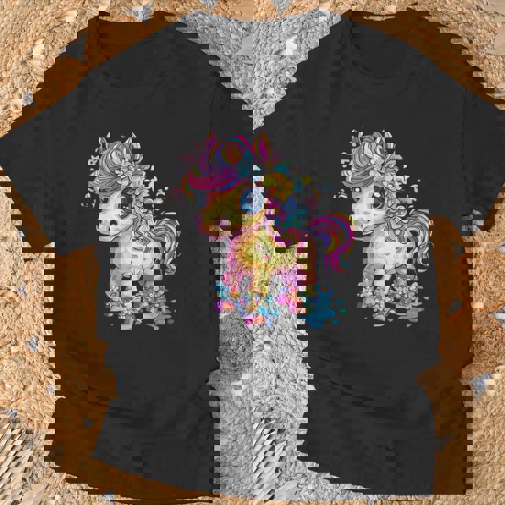 レインボーフラワーマジックのかわいいポニー。 Tシャツ 高齢者への贈り物