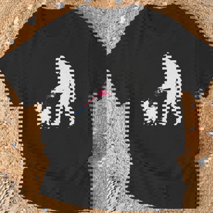 レトロ ビッグフット ウォーキング パピヨン 犬 面白い サスカッチ 長袖tシャツ Tシャツ 高齢者への贈り物