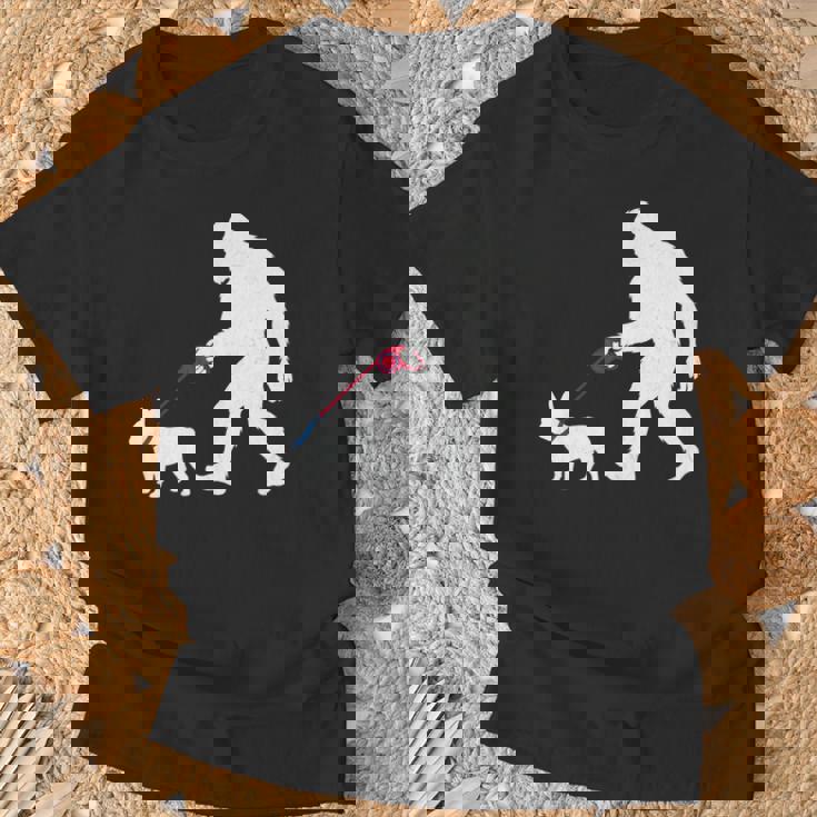 レトロ ビッグフット ウォーキング フレンチブルドッグ ファニー サスカッチ 長袖tシャツ Tシャツ 高齢者への贈り物