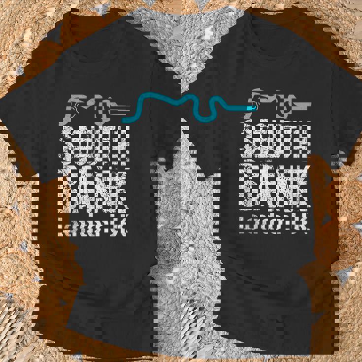 ロンドン、「サウスバンク」の「テムズ川」地図のロンドンお土産 Tシャツ 高齢者への贈り物