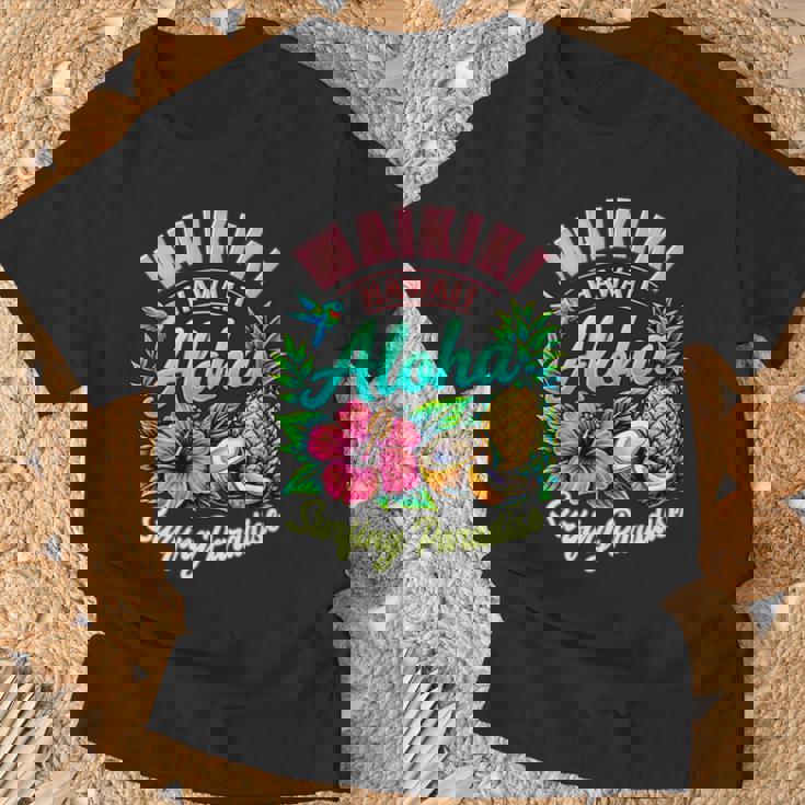 ワイキキ ハワイ アロハ サーフィン パラダイス ハイビスカス パイナップル 長袖tシャツ Tシャツ 高齢者への贈り物