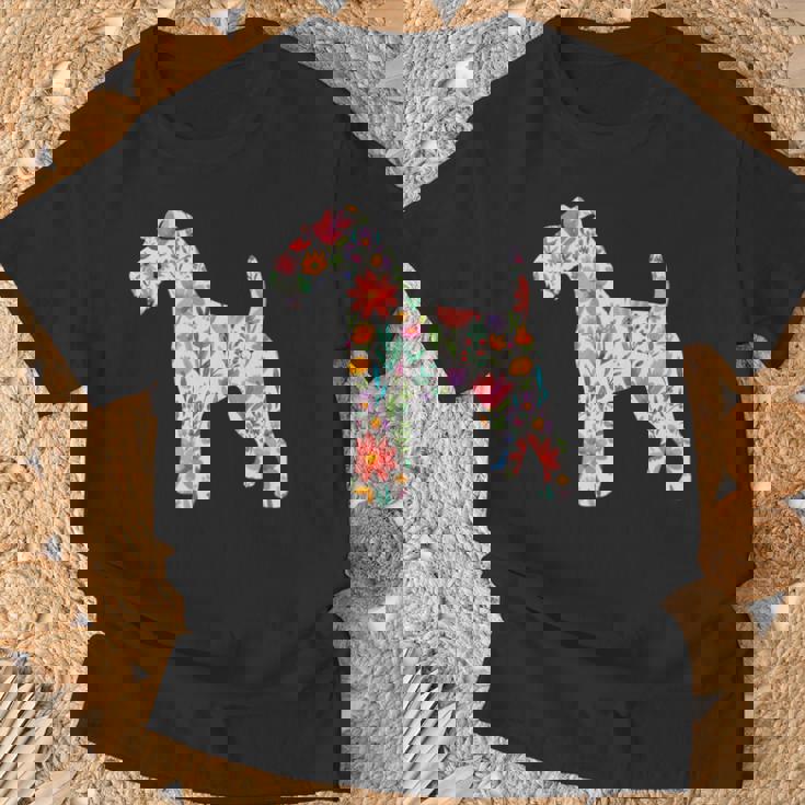 ワイヤーフォックステリア 水彩フラワーデザイン 長袖tシャツ Tシャツ 高齢者への贈り物