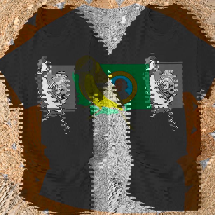 ワシントン州旗 ゴールドフィンチ 鳥 Tシャツ 高齢者への贈り物