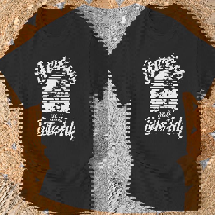 ヴィンテージbaecation With My Better ハーフマッチングカップル 長袖tシャツ Tシャツ 高齢者への贈り物