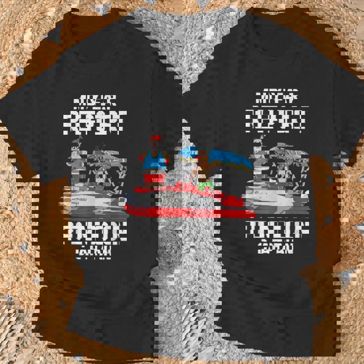 中途報告ポンツーンキャプテンサンタ 7月のクリスマスメンズ Tシャツ 高齢者への贈り物