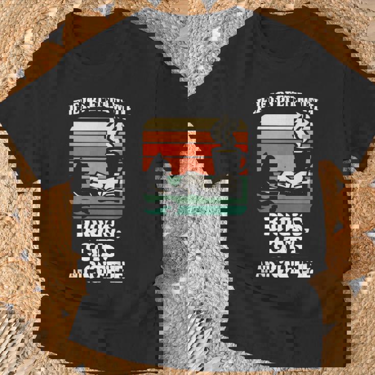 人生は本と猫と一緒に猫を読む カフェ 図書館 Tシャツ 高齢者への贈り物