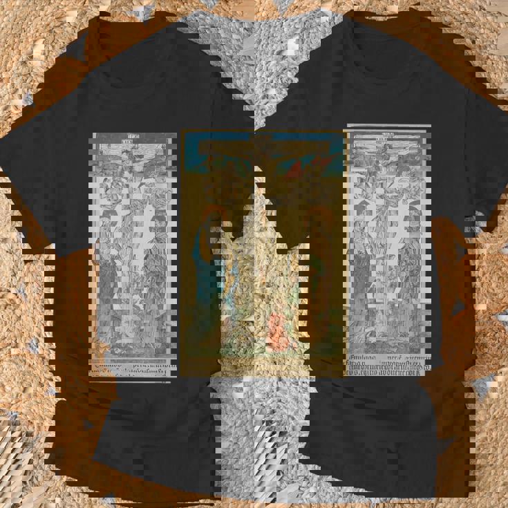 十字架上のイエス 中世美術 キリスト教 カトリック Tシャツ 高齢者への贈り物