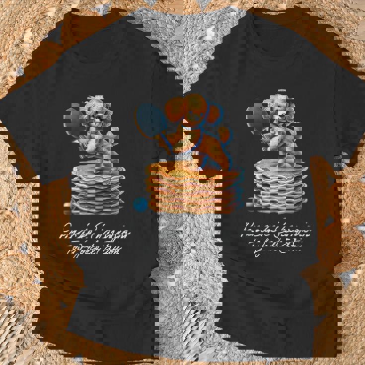 卓球 トイプードル スイーツ パンケーキ 面白い アートデザイン 可愛い おしゃれ 動物 英字 スポーツ 長袖tシャツ Tシャツ 高齢者への贈り物