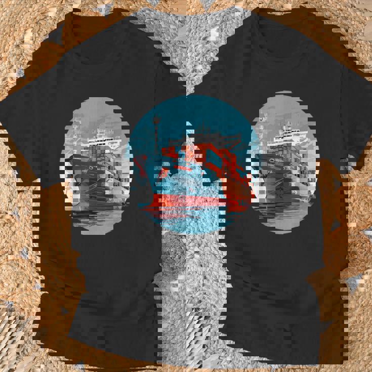 大型輸送船 カーゴコンテナ船愛好家向け Tシャツ 高齢者への贈り物