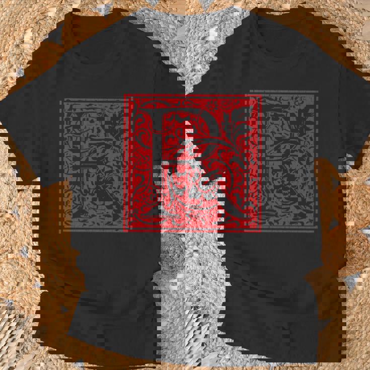 大文字 R ヴィンテージ フローラル イニシャル モチーフ レトロ アルファベット 長袖tシャツ Tシャツ 高齢者への贈り物