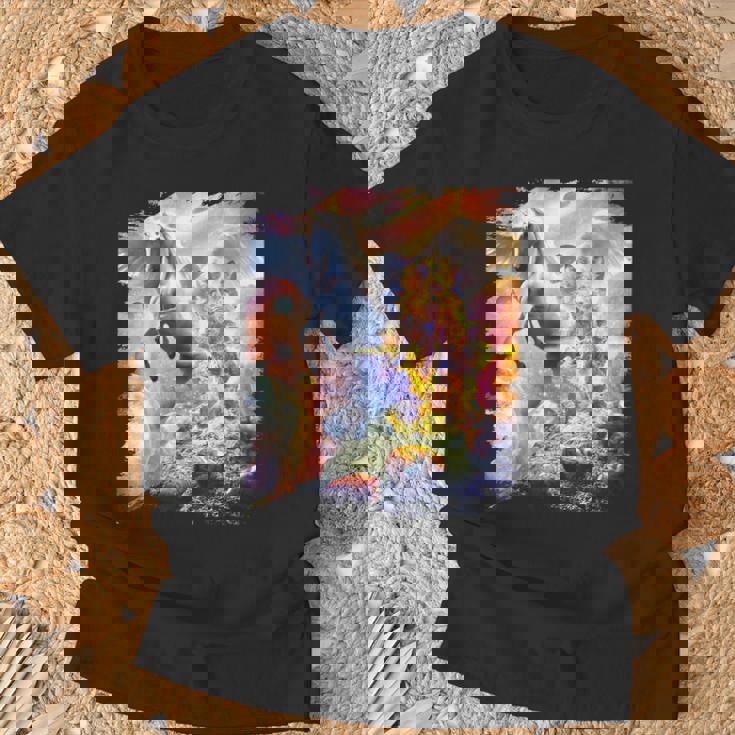 宇宙の銀河猫とユニコーン ペガサス Tシャツ 高齢者への贈り物