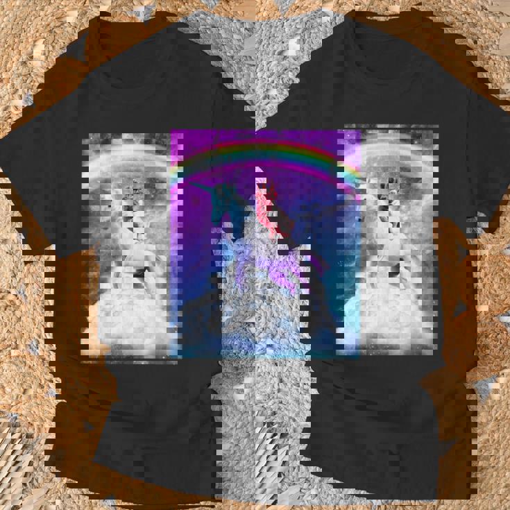 宇宙パグ 雲の上のレインボーユニコーン Tシャツ 高齢者への贈り物