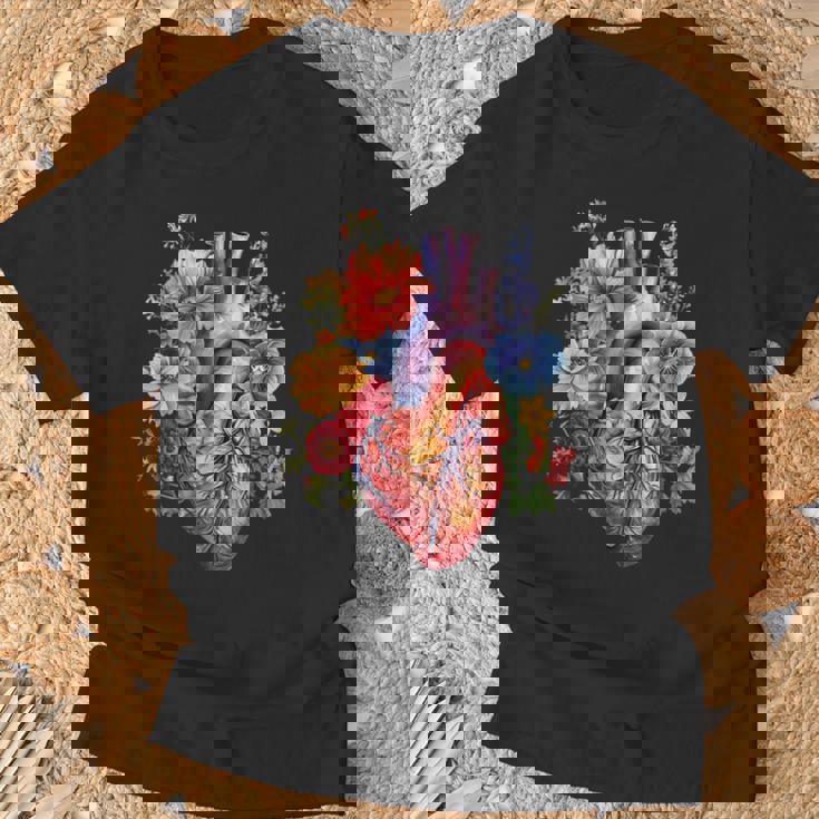 心臓超音波検査者ギフト 心臓専門医ギフト ハートフラワー Tシャツ 高齢者への贈り物