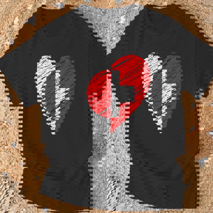 日本 スイス ハート 日本国旗 スイス国旗 ハート 長袖tシャツ Tシャツ 高齢者への贈り物