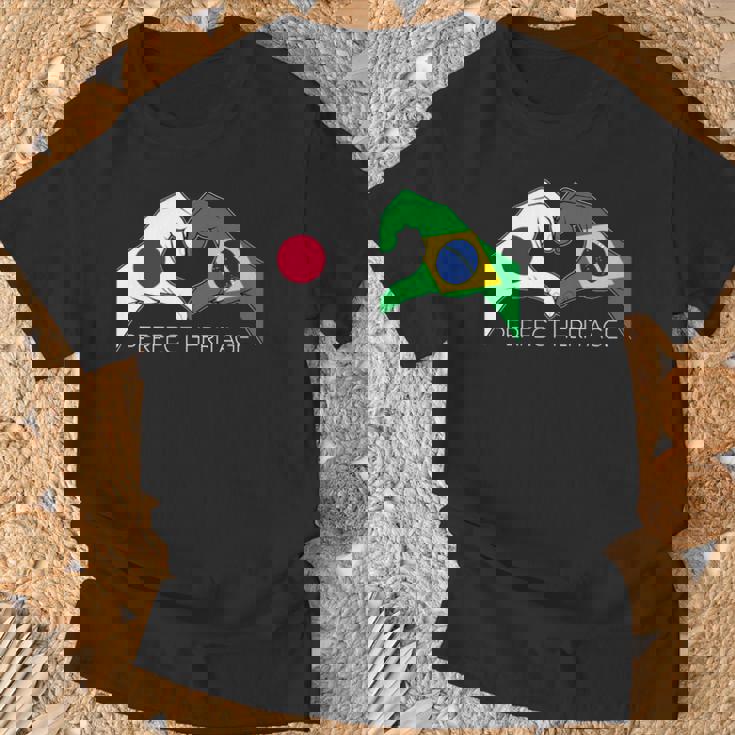 日本とブラジル ブラジル 日本人 パーフェクトヘリテージ ハート 長袖tシャツ Tシャツ 高齢者への贈り物