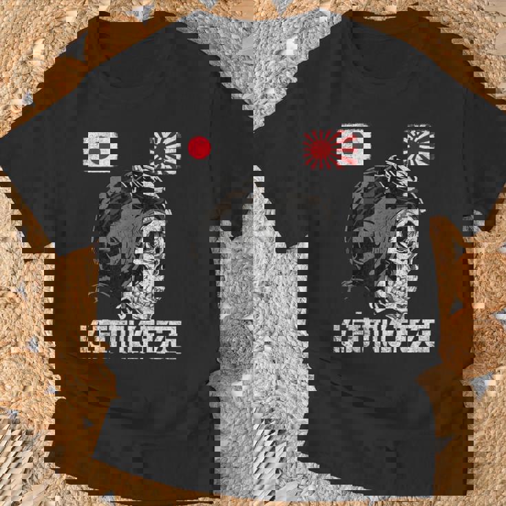 日本昇る日本の太陽旗 パイロット 頭蓋骨 侍 神風 Tシャツ 高齢者への贈り物