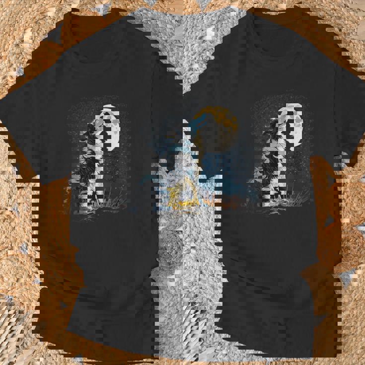 月に吠える美しいボーダーコリー犬 Tシャツ 高齢者への贈り物