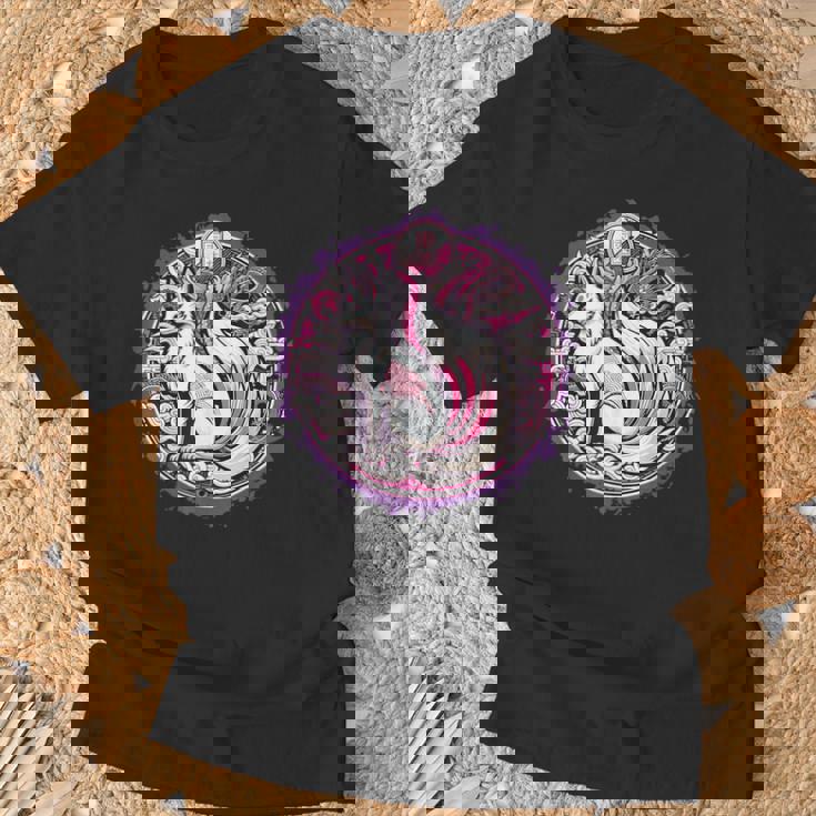 民話 きつね 九尾狐 日本龍 Tシャツ 高齢者への贈り物