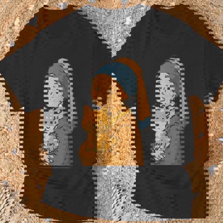 真珠の耳飾りの少女 柴犬 子柴 名画 いぬ イラスト かわいい 犬好き おもしろ 面白い Tシャツ 高齢者への贈り物