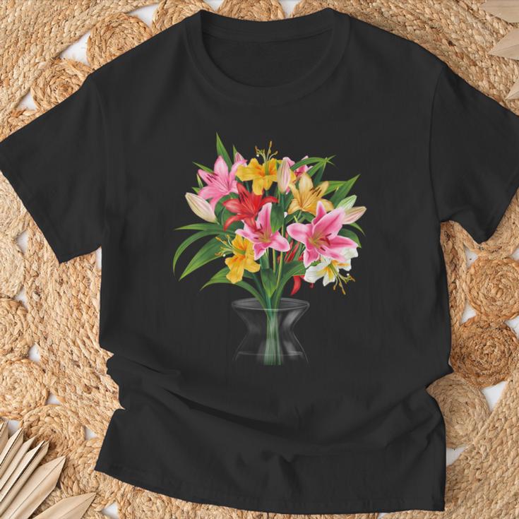 美しいユリの春の花 フローラルプリント ガーデニング Tシャツ 高齢者への贈り物