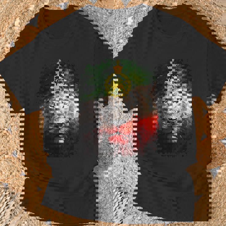 金色のライオンの頭が付いたイランの国旗。 Tシャツ 高齢者への贈り物