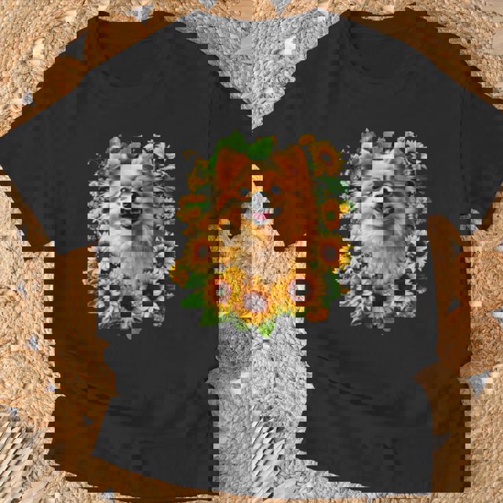面白いtシャツ ポメラニアン ひまわり わんこ メンズ 犬好き グッズ かわいい おもしろ 面白い 服 ネタ 長袖tシャツ Tシャツ 高齢者への贈り物