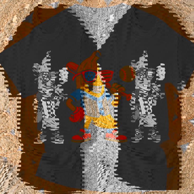 面白いバナナ野球アメリカ国旗サングラス 7月4日 Tシャツ 高齢者への贈り物
