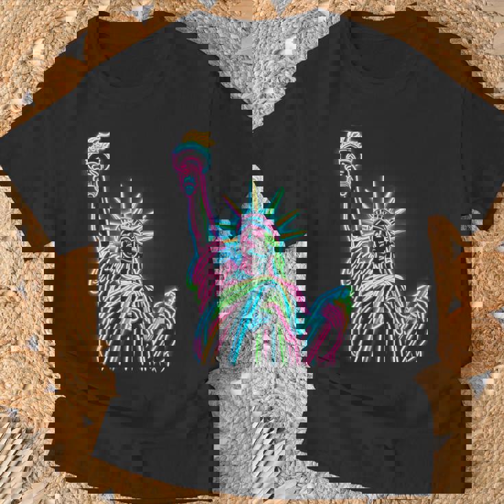 鮮やかな自由の女神tシャツ カラフルなアイコン Tシャツ 高齢者への贈り物