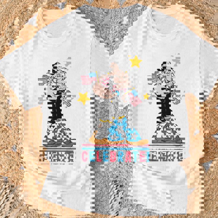 7月4日 「ポパイとオリーブオイルの愛国心」 彼と彼女 Tシャツ 高齢者への贈り物