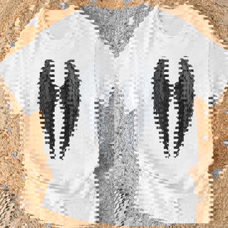 Alas De Ángel Negras En La Parte Camiseta unisex Regalos para ancianos