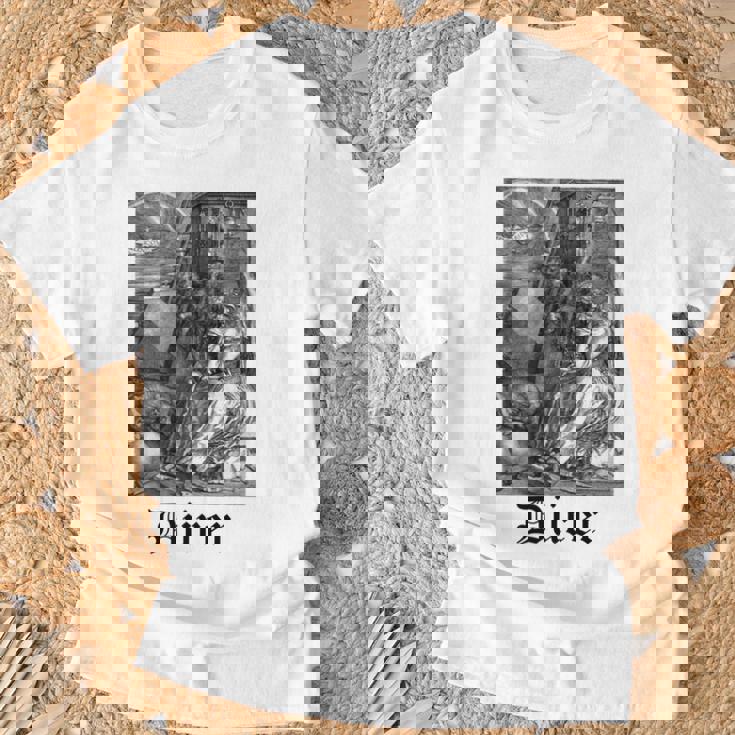 Albrecht Dürer Durer クリスチャンアート メランコリア ホワイト 長袖tシャツ Tシャツ 高齢者への贈り物