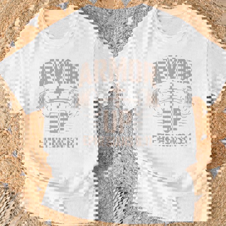 Armor Up Gym Christian Workout Dumbbell Cross Barbell T-Shirt Gifts for Old Men Armor Up Gym Christian Workout Dumbbell Cross Barbell T-Shirt Gifts for Old Men