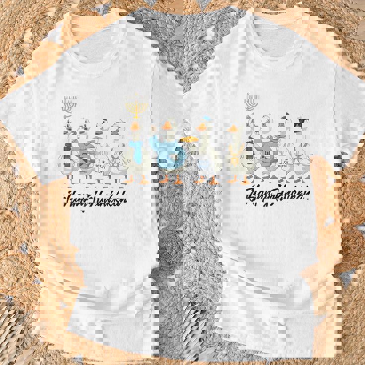 Hanukkah Goose Happy Hanukkah Menorah Dreidel Jewish T-Shirt Gifts for Old Men