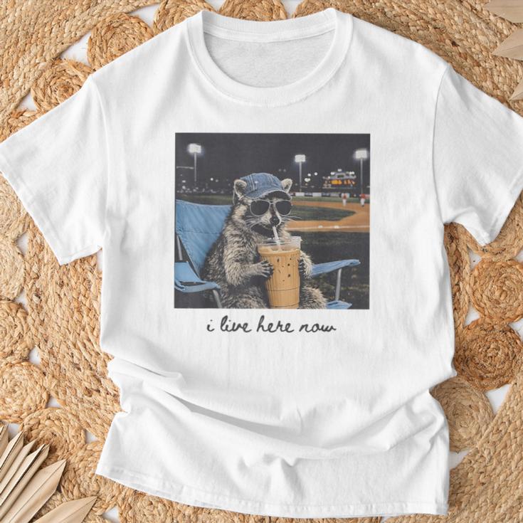 I Live Ballfield Now Cute Raccoon Baseball Softball Mom T-Shirt Gifts for Old Men