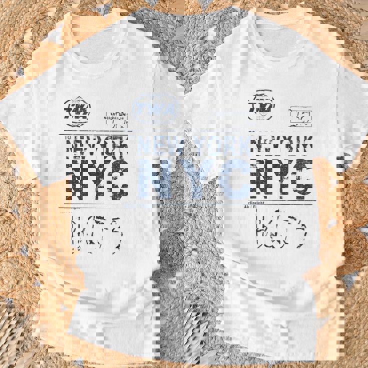 Nyc New York ヴィンテージ 航空会社タグ エアライナー フライングトラベル 長袖tシャツ Tシャツ 高齢者への贈り物