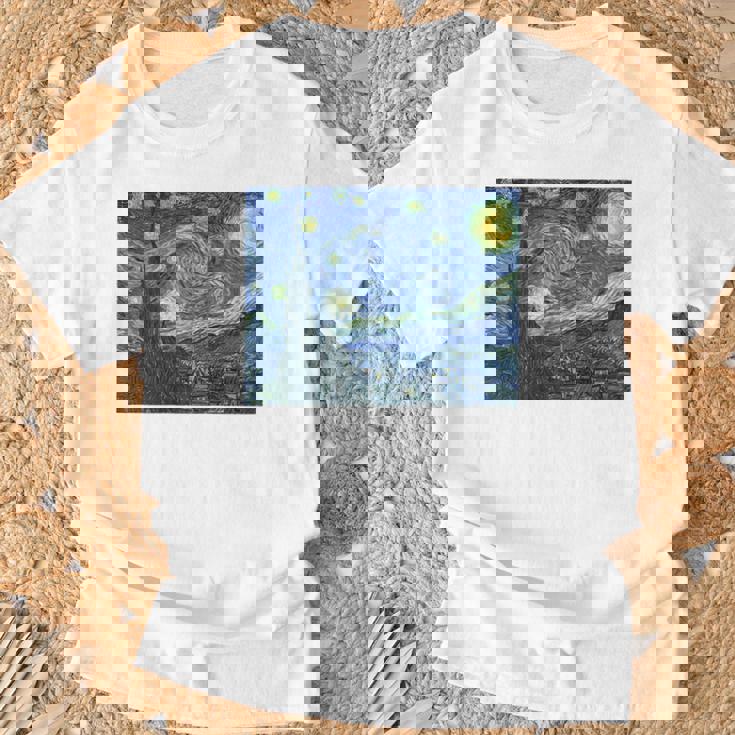 【バックプリント・背中側】ゴッホ／星月夜【世界の名画】高精細画質 フィンセント・ファン・ゴッホ 美術館アート Tシャツ 高齢者への贈り物